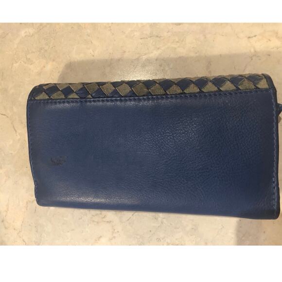 Wallet Genuine Leather Blue With Grey Checkered Pattern on Front. 7x4 - Picture 2 of 9